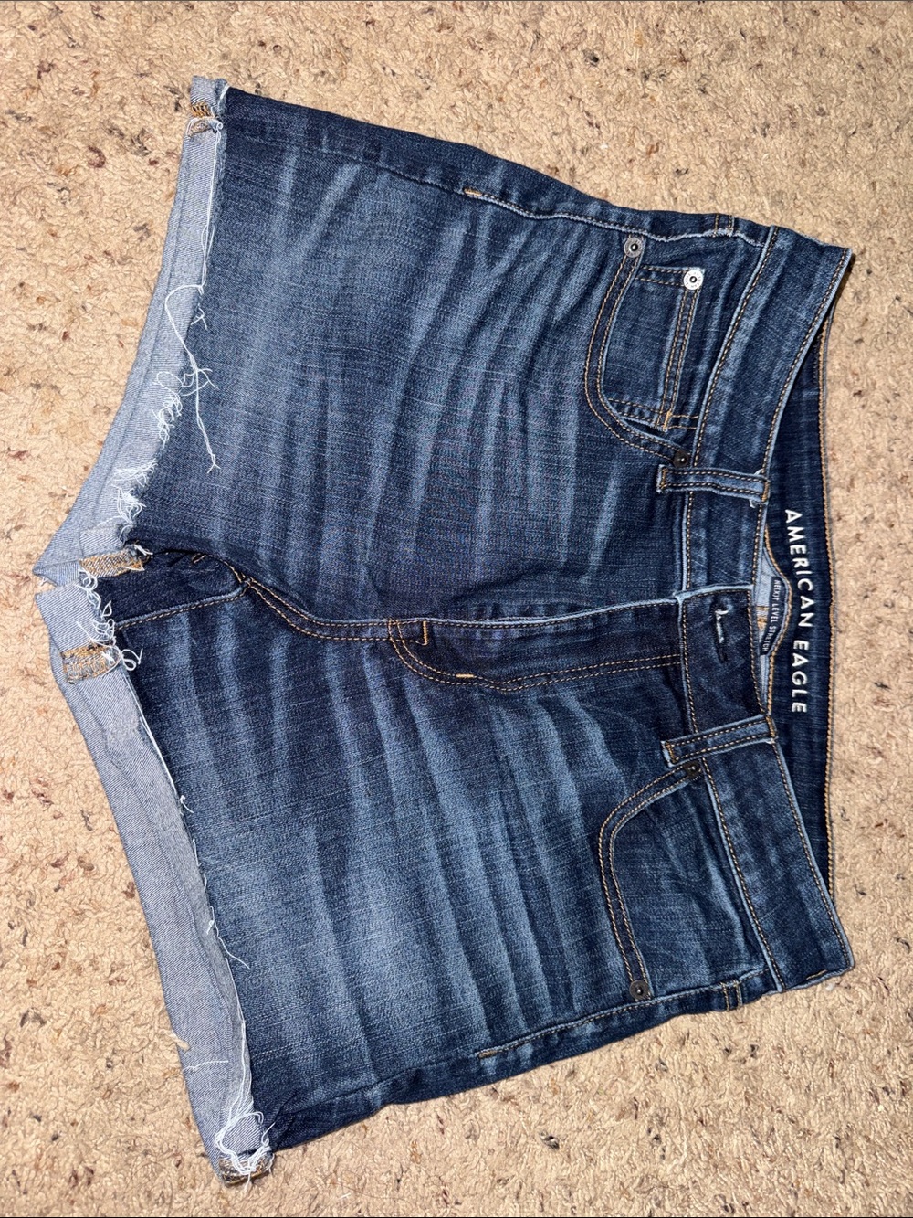 American Eagle Outfitters Dark Blue Frayed Hem Denim Shorts